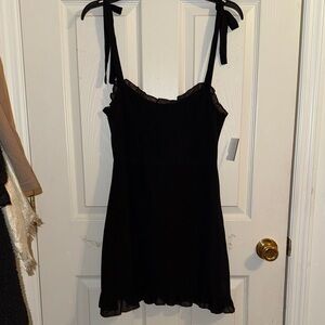 Black Mini Ruffle Dress with Bow Straps